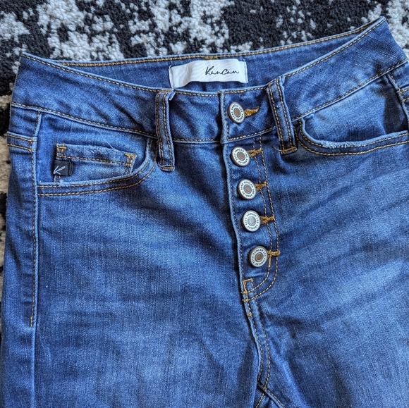 KanCan Women's 24 High Rise Button Fly Distressed Super Skinny Jean Dark Wash - Picture 5 of 10